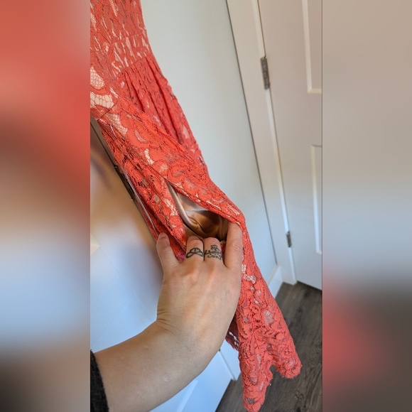 Eliza J Womens Cocktail Dress Size 10 Coral Lace Fit Flare Swing Wedding Guest - Picture 5 of 6